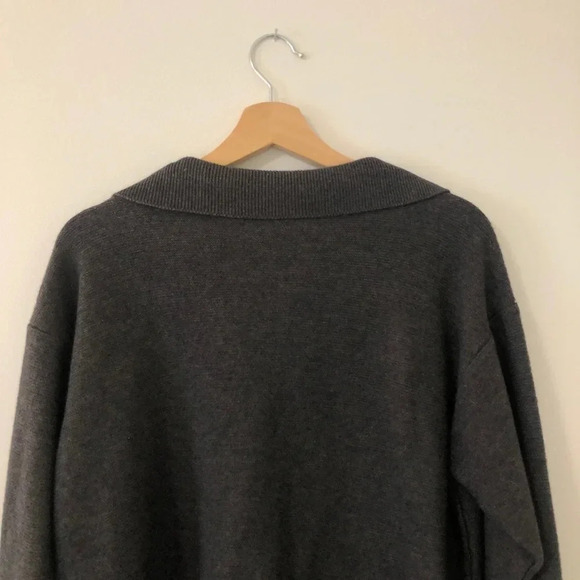 Italian Wool Blend Benetton Quarter Zip Collar Gray Sweater Medium M - Picture 5 of 8